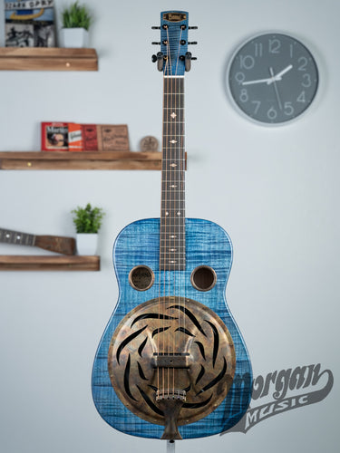 Beard Trailhead Model E Square Neck Resonator- Curly Maple- Blue Denim