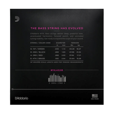 D'addario NYXL 45-100 Nickel Plated- Bass Regular Light Strings