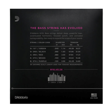 D'addario NYXL 45-130 Nickel Plated- 5 String Bass Regular Light Strings