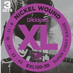 D'ADDARIO NICKEL WOUND ELECTRIC GUITAR STRINGS, SUPER LIGHT, 09-42, 3 SETS