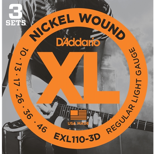 D'ADDARIO NICKEL WOUND ELECTRIC GUITAR STRINGS, REGULAR LIGHT, 10-46, 3 SETS