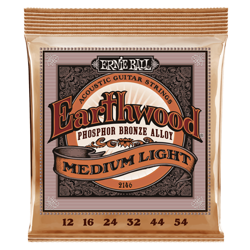 ERNIE BALL EARTHWOOD MEDIUM LIGHT PHOSPHOR BRONZE ACOUSTIC GUITAR STRINGS - 12-54 GAUGE