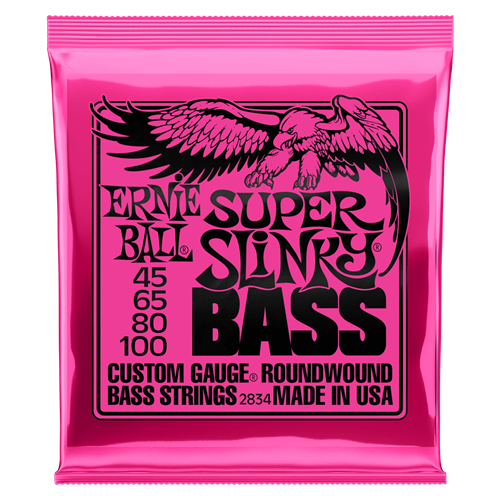 ERNIE BALL SUPER SLINKY NICKEL WOUND ELECTRIC BASS STRINGS - 45-100 GAUGE