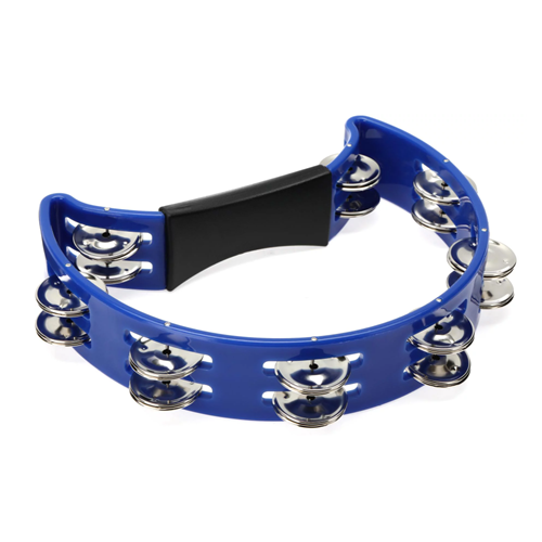 HALF MOON TAMBOURINE BLUE W/ DOUBLE JINGLE ROWS