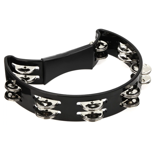 HALF MOON TAMBOURINE BLACK W/ DOUBLE JINGLE ROWS