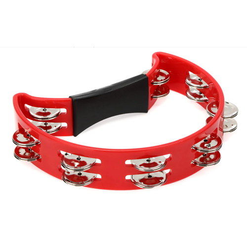 HALF MOON TAMBOURINE RED W/ DOUBLE JINGLE ROWS