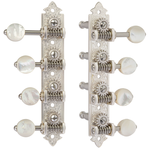 WAVERLY F STYLE MANDOLIN MACHINE TUNERS - PEARL KNOBS -SATIN SILVER