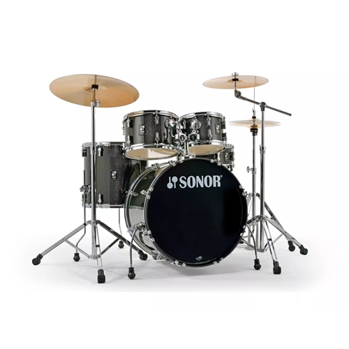 SONOR AQK STAGE DRUM SET BLACK MOON SPARKLE WITH 1000 SERIES HARDWARE AND SABIAN CYMBALS