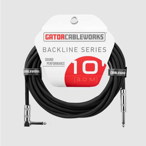 GATOR BACKLINE SERIES 10 FOOT STRAIGHT TO RIGHT ANGLE INSTRUMENT CABLE